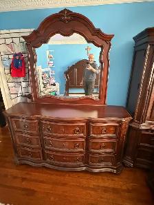 Free delivery used Traditional Wood Dresser with Mirror - Photo 2