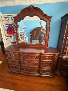 Free delivery used Traditional Wood Dresser with Mirror - Photo 5