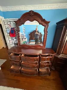 Free delivery used Traditional Wood Dresser with Mirror - Photo 7