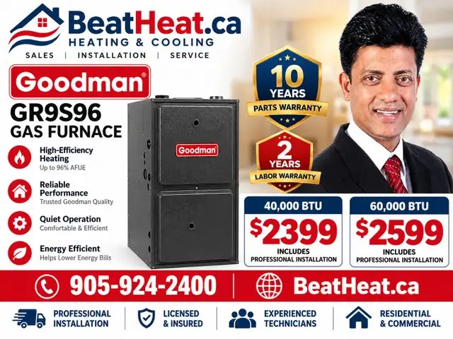 GOODMAN  96% FURNACE WITH INSTALLATION AND WARRANTY FROM $2399