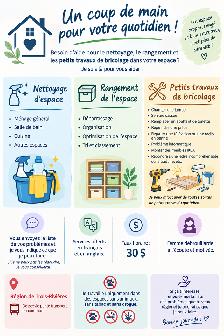 Offre service nettoyage, rangement, petits travaux de bricolage