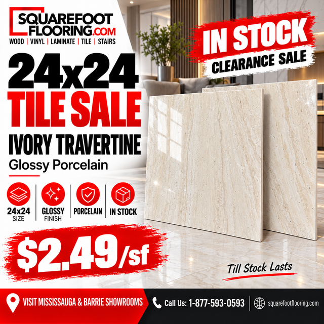 $2.49sf 24x24 IVORY TRAVERTINE GLOSSY PORCELAIN SHOPTILES SALE!