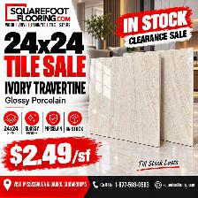 $2.49sf 24x24 IVORY TRAVERTINE GLOSSY PORCELAIN SHOPTILES SALE!