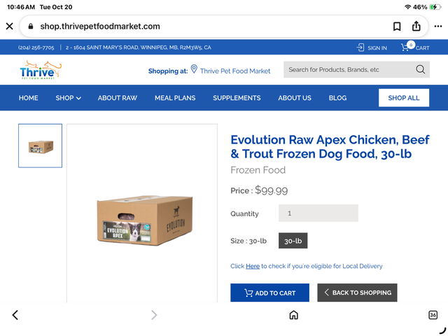 Frozen Evolution Apex dog food