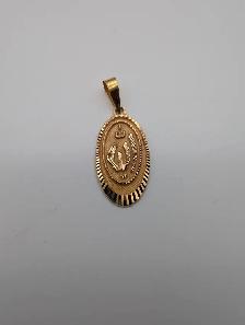 (B7719) 18K Yellow Gold Oval Religious Medal Pendant 0.70 Grams