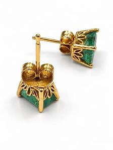 14k yellow Gold Natural Emerald Studs 1.50CTW - Photo 2