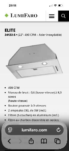 4 modèles de hottes encastrées 22-28-30-36 po - Photo 3