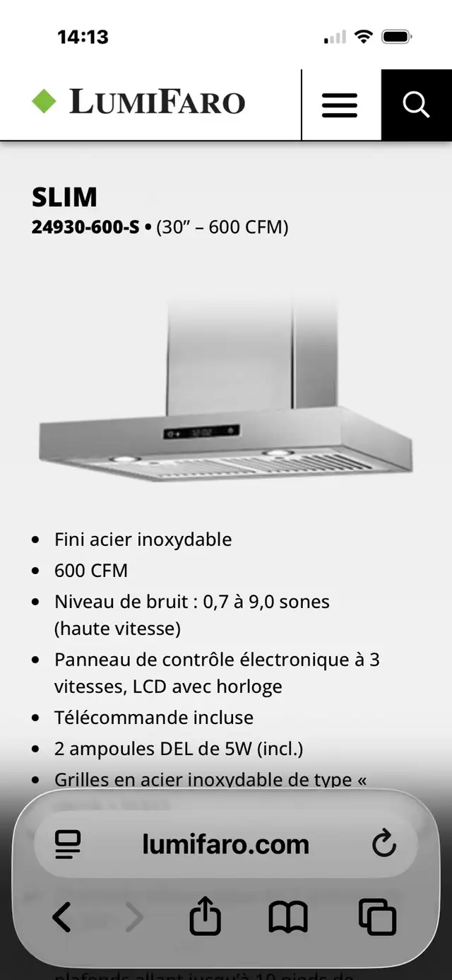 hottes  de cuisine murale à partir de 299$