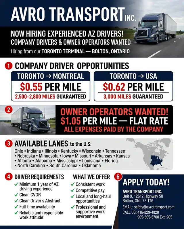 HIRING AZ DRIVERS AND OWNER OPERATORS