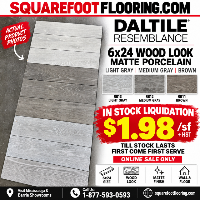 $1.98sf SALE  6x24 Wood Look Matte Porcelain Tile, Liquidation