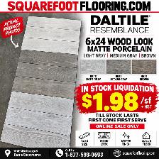 $1.98sf SALE  6x24 Wood Look Matte Porcelain Tile, Liquidation