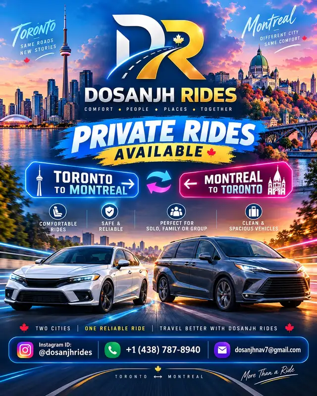 Toronto Montreal Rideshare | Door To Door |Rides Private Taxi