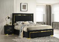 VELVET BED  DEEP VERTICAL TUFTING ON HEADBOARD AND GOLD ACCENT..