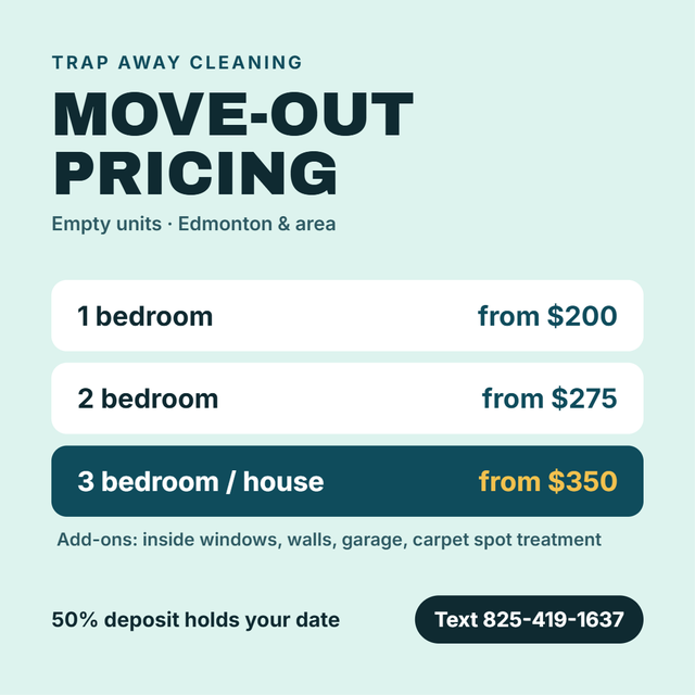MOVE-OUT CLEANS – Edmonton | Booking now for Oct 31 & Nov 1