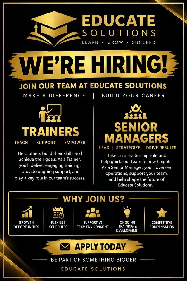 New location hiring for Trainers and Senior Managers