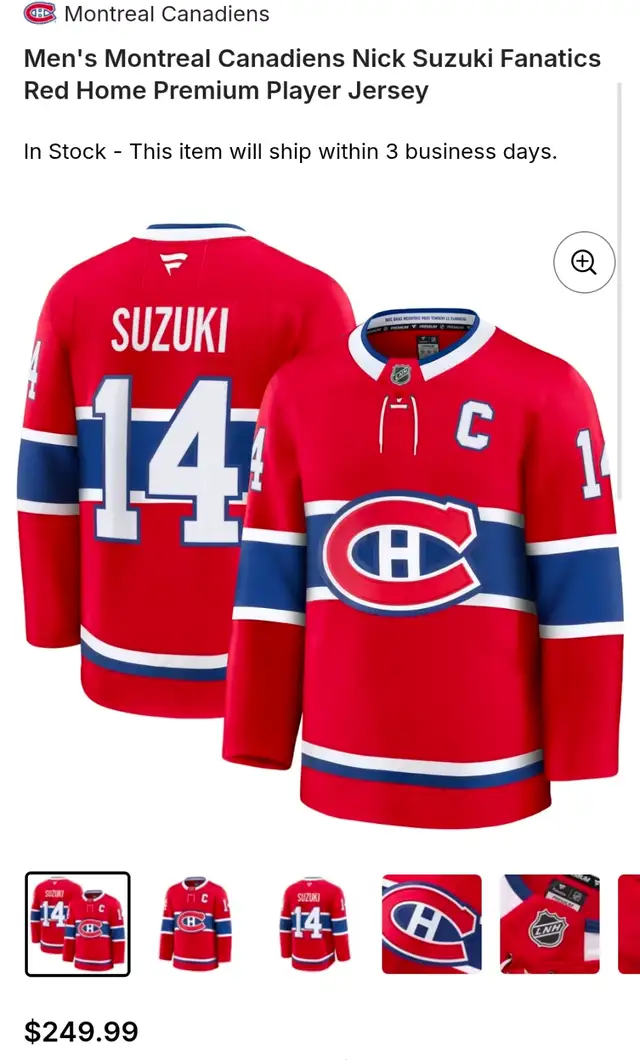 HOCKEY JERSEY Men's Montreal Canadiens Nick Suzuki Fanatics ReD