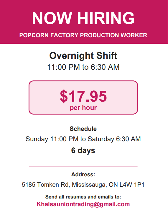 LINE WORKER NEEDED FOR POPCORN FACTORY