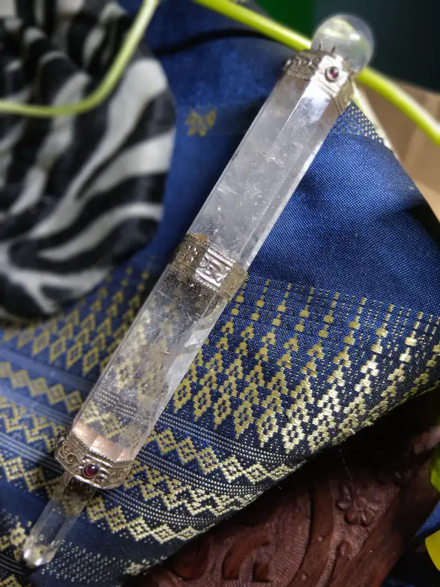 Traditional Himalayan Clear Quartz Crystal  Brass-Plated Wand