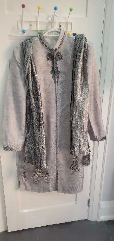 Mens Grey Embroidered Sherwani Kurta - Photo 6