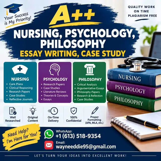 A   NURSING, PSYCHOLOGY, PHILOSOPHY ESSAY WRITING, CASE STUDY