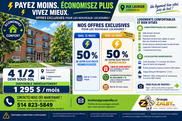 Long. 4.5 app. avec 2 promo.