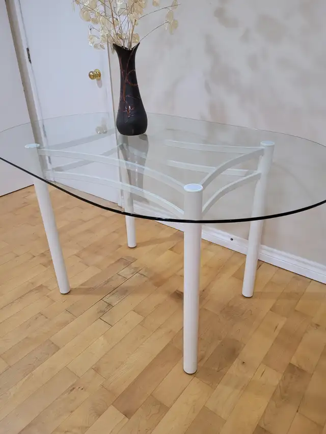 Glass-top Table with White Steel Legs