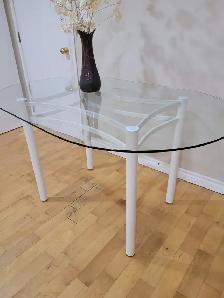 Glass-top Table with White Steel Legs