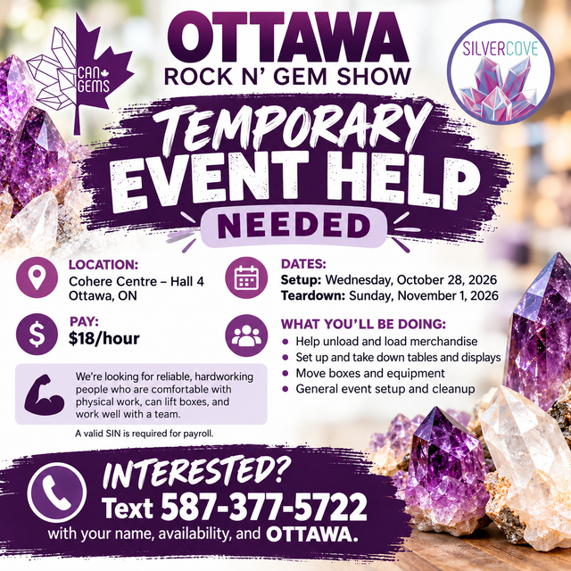 Temporary Event Help Needed – Ottawa Rock N' Gem Show