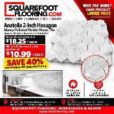 IN STOCK $10.99 2' Hexagon Bianco Polished Marble Mosaic Tile