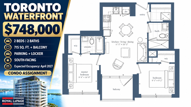 Toronto Waterfront 2 Bed 2 Bath | Parking Locker | $748K