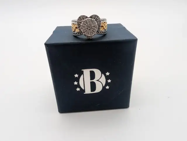 (B6011) Sterling Silver 925 Two Tone Heart Ring Engraved I Lo...