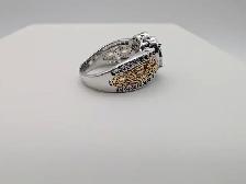 (B6011) Sterling Silver 925 Two Tone Heart Ring Engraved I Lo... - Photo 5