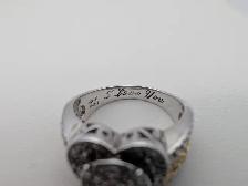 (B6011) Sterling Silver 925 Two Tone Heart Ring Engraved I Lo... - Photo 7