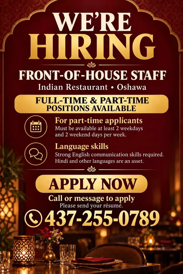 Hiring Front Desk / Customer Service Staff – Indian Restaurant i