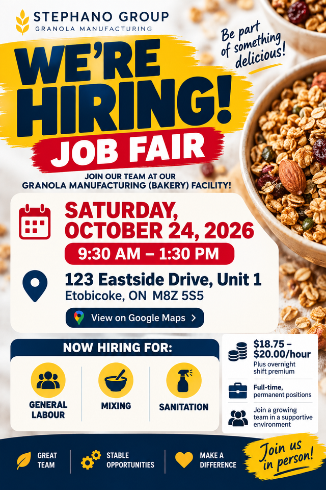 HIRING NOW! Job Fair Oct 24 | $18.75–$20/hr | Etobicoke