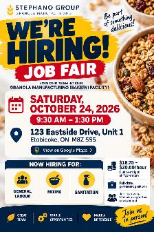 HIRING NOW! Job Fair Oct 24 | $18.75–$20/hr | Etobicoke