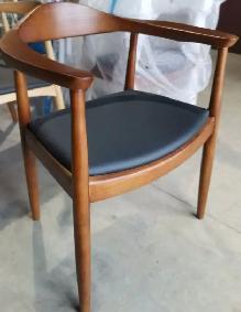 Presidential Round Dining Arm Chair Wood Frame -Black PU Seat - Photo 3