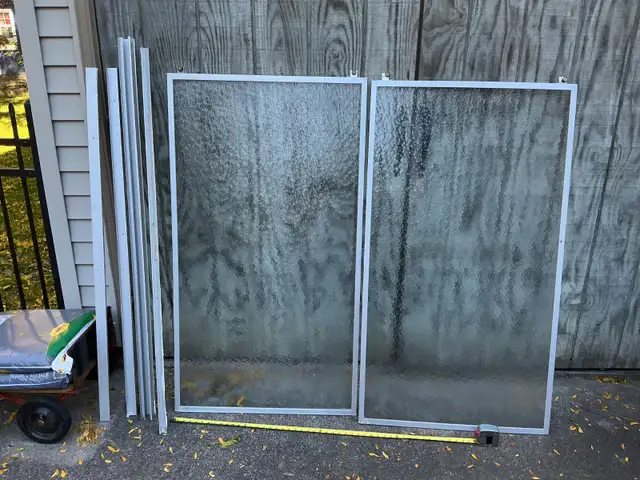 Two Sliding Shower Textured Glass Panels with Metal Frames !