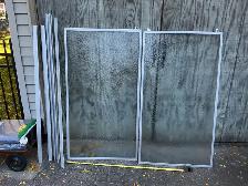 Two Sliding Shower Textured Glass Panels with Metal Frames !