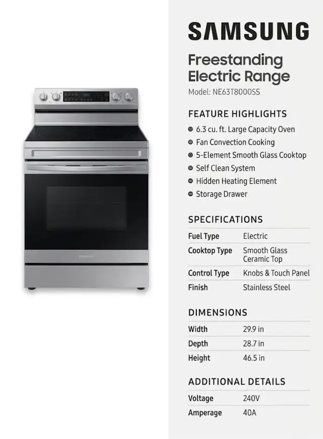 Samsung 30' Electric Range — 6.3 cu. ft., Convection, Glass Top