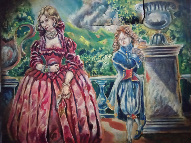 Painting Oil On Canvas The Meeting With Different Caracters