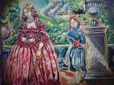 Painting Oil On Canvas The Meeting With Different Caracters