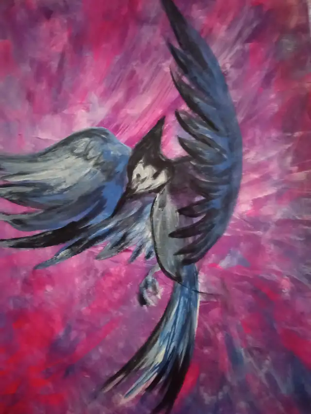 Painting Acrylic On Canvas The Bluejay