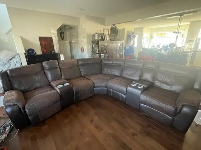 Genuine Leather Power Recliner Sectional