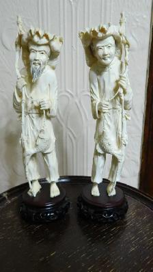 PAIRE DE FIGURINES EN IVOIRE Chinoise Pëcheur et Pëcheuse 9 pouc - Photo 2