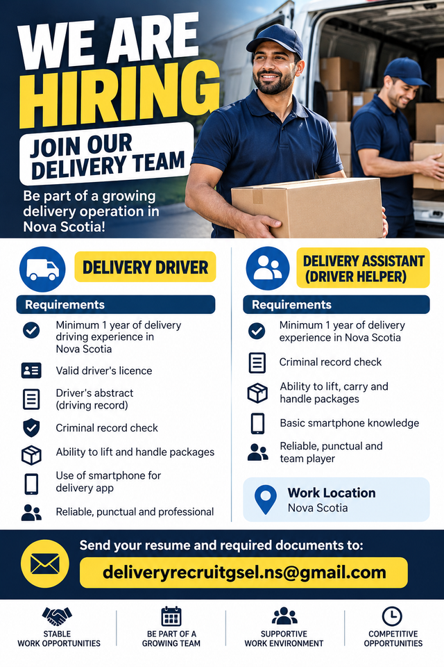Delivery Drivers & Helpers Wanted – Halifax/Dartmouth, HRM