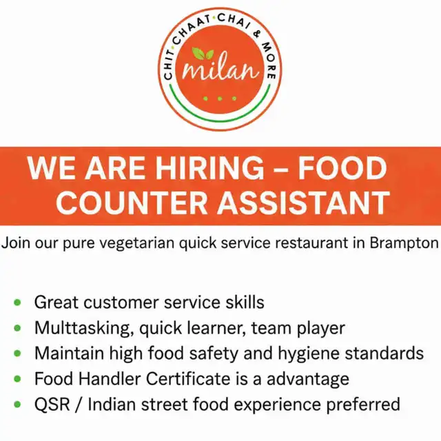 Hiring Food counter Attendant : Immediate start