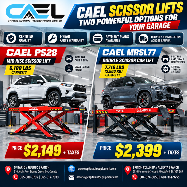 New CAEL Full Rise & Mid Rise Scissor Lifts - Automotive Lifts