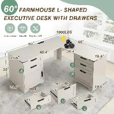 MMW 60-Inch Farmhouse L-Shaped Executive Desk with Drawers $199 - Photo 7