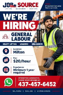 Urgently Hiring Heavy Lifting General Labourers